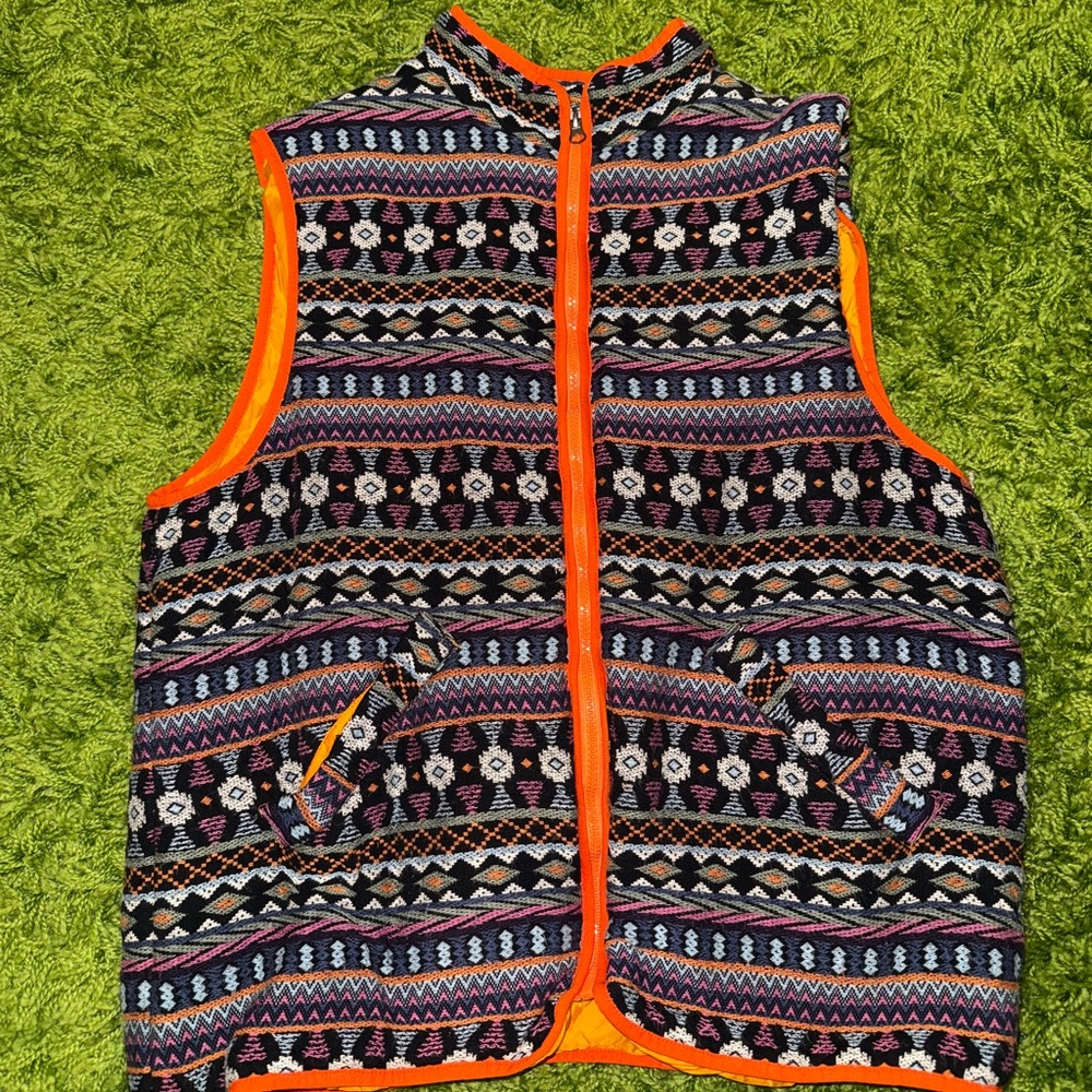 Zara Multicolor Patterned Vest with Orange Trim